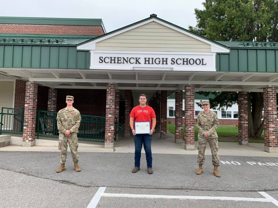 National guard students posing outside of Schenck High School